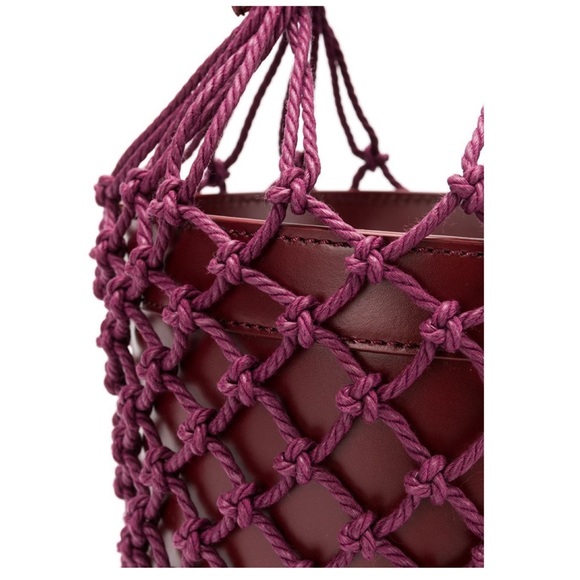 New! STAUD Monreau Bordeaux Leather Net Bucket Bag - Picture 5 of 11